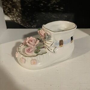 RARE Napco Baby Bootie‎ Planter Bone China Flowers 2J158